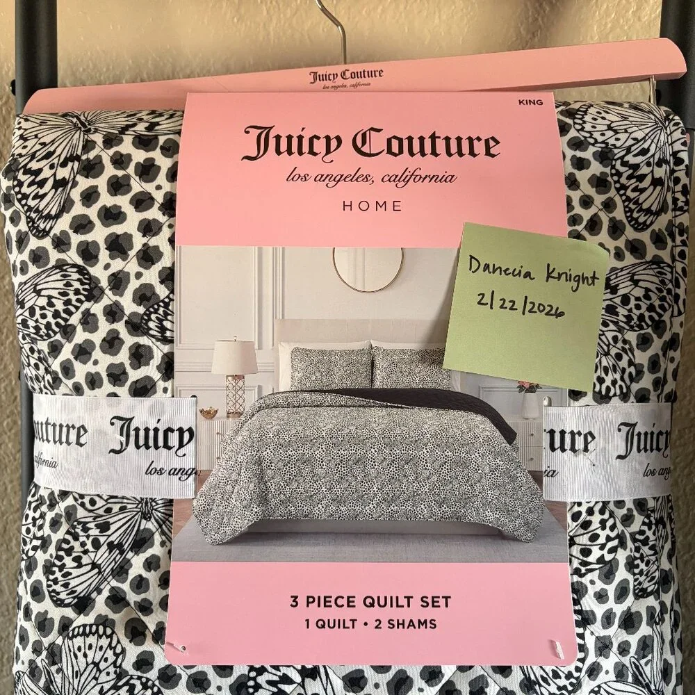 Juicy Couture Home King 3 Piece Quilt Set Butterfly & Leopard Print NWT - Picture 1 of 3
